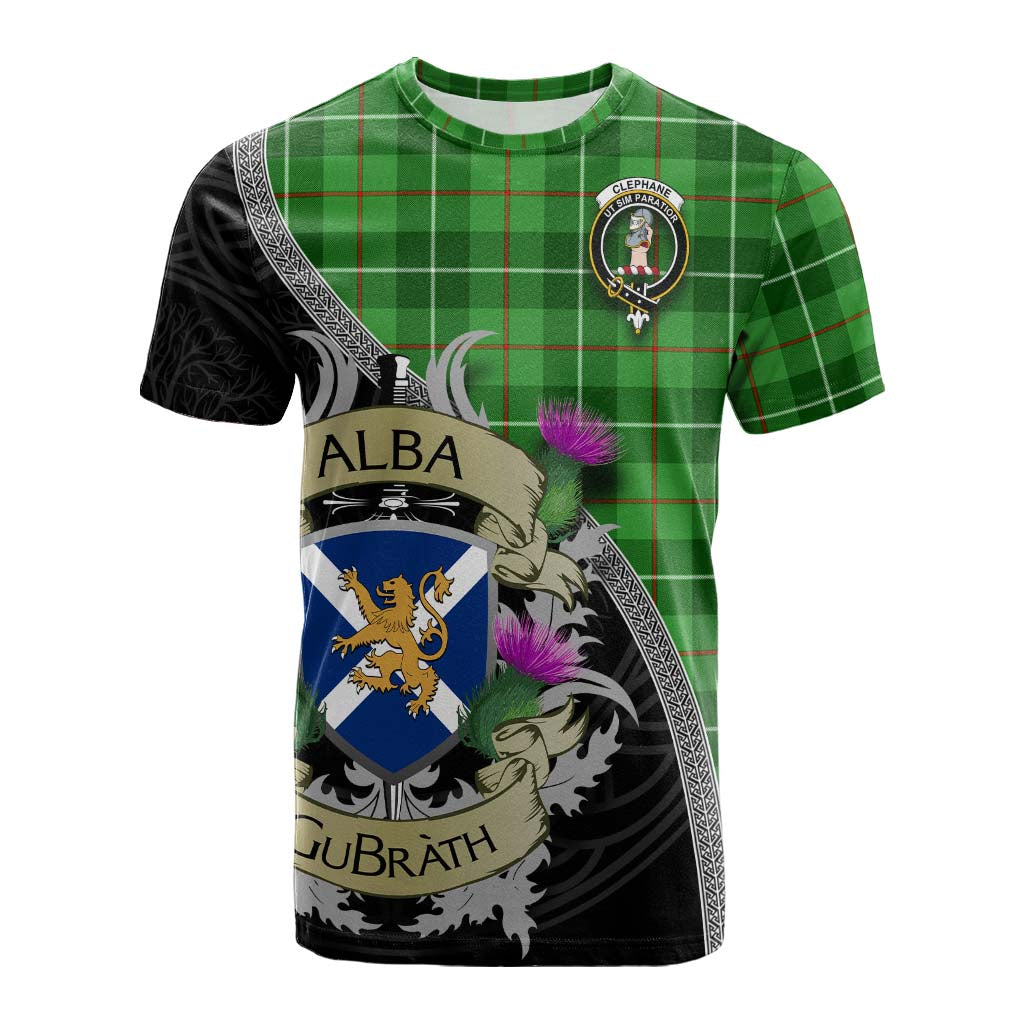 Tartan Vibes Clothing Clephane (Clephan) Tartan Family Crest Cotton T-shirt Lion Rampant Royal Thistle Shield Celtic Inspired
