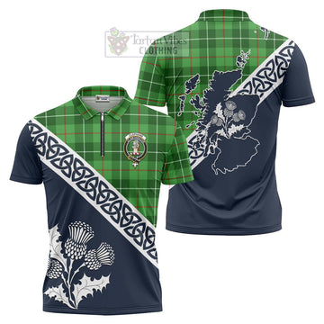 Tartan Vibes Clothing Clephane (Clephan) Tartan Zipper Polo Shirt Featuring Thistle and Scotland Map