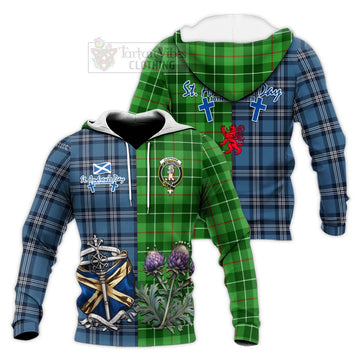 Clephane (Clephan) Tartan Knitted Hoodie Happy St. Andrew's Day Half Tartan Style Unisex Knitted Pullover Hoodie - Tartan Vibes Clothing