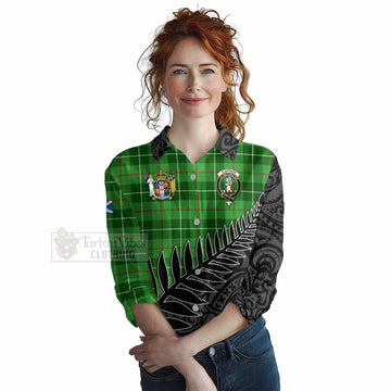 Clephane (Clephan) Crest Tartan Women's Casual Shirt with New Zealand Silver Fern Half Style Female - Tartan Vibes Clothing
