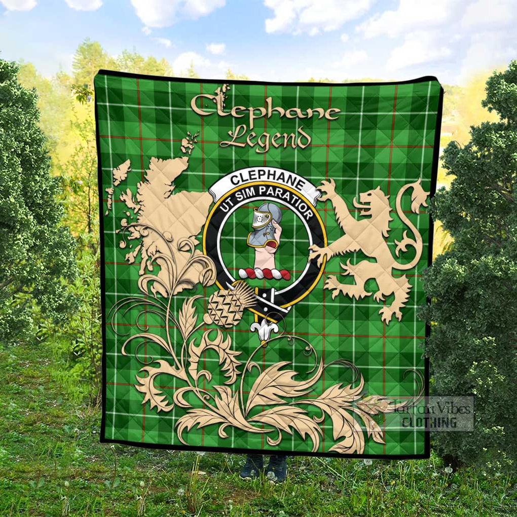 Tartan Vibes Clothing Clephane (Clephan) Tartan Quilt with Family Crest and Scottish Symbol Style