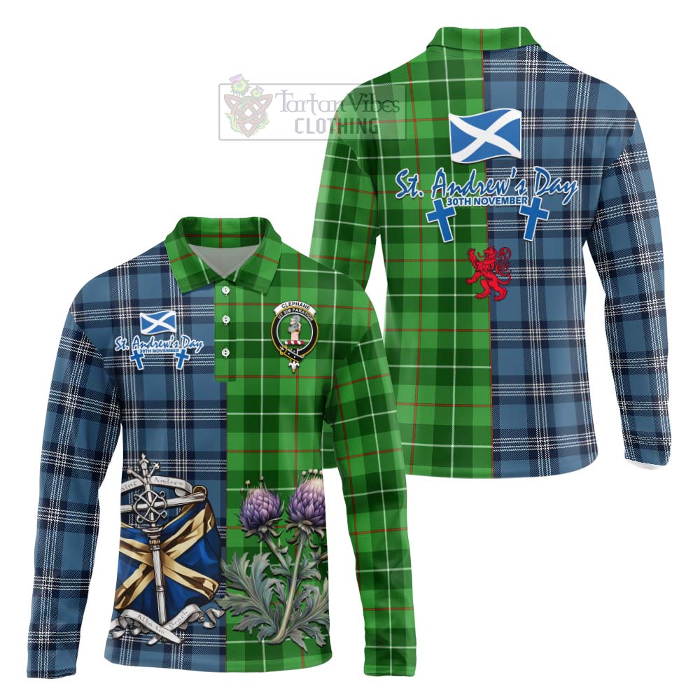 Clephane (Clephan) Tartan Long Sleeve Polo Shirt Happy St. Andrew's Day Half Tartan Style Unisex - Tartan Vibes Clothing