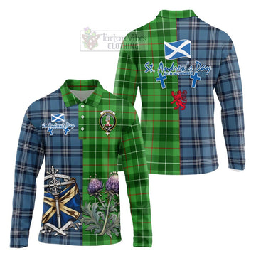 Clephane (Clephan) Tartan Long Sleeve Polo Shirt Happy St. Andrew's Day Half Tartan Style Unisex - Tartan Vibes Clothing