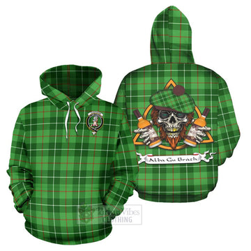Clephane (Clephan) Tartan Hoodie with Family Crest and Bearded Skull Holding Bottles of Whiskey Zip Hoodie - Tartan Vibes Clothing