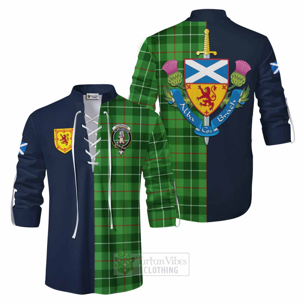 Clephane (Clephan) Tartan Ghillie Kilt Shirt Alba with Scottish Lion Royal Arm Half Style Men - Tartan Vibes Clothing