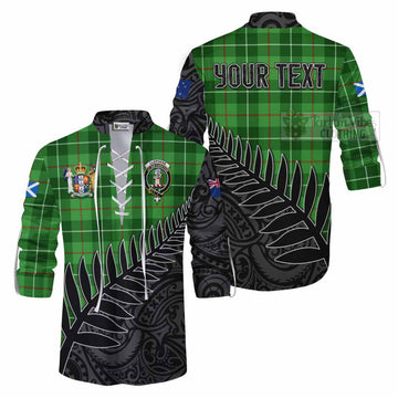 Clephane (Clephan) Crest Tartan Ghillie Kilt Shirt with New Zealand Silver Fern Half Style Men - Tartan Vibes Clothing