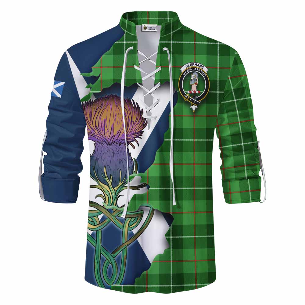 Tartan Vibes Clothing Clephane (Clephan) Tartan Family Crest Ghillie Kilt Shirt Scottish Thistle Celtic Inspired