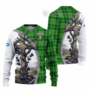 Clephane (Clephan) Tartan Knitted Sweater with Family Crest and St. Andrew's Cross Accented by Thistle Vines Unisex - Tartan Vibes Clothing