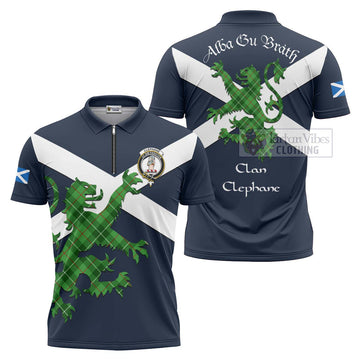Clephane (Clephan) Tartan Lion Rampant Zipper Polo Shirt Proudly Display Your Heritage with Alba Gu Brath and Clan Name Unisex - Tartan Vibes Clothing