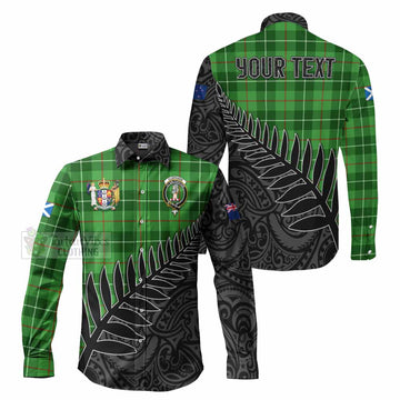 Clephane (Clephan) Crest Tartan Long Sleeve Button Shirt with New Zealand Silver Fern Half Style Men's Shirt S - Tartan Vibes Clothing