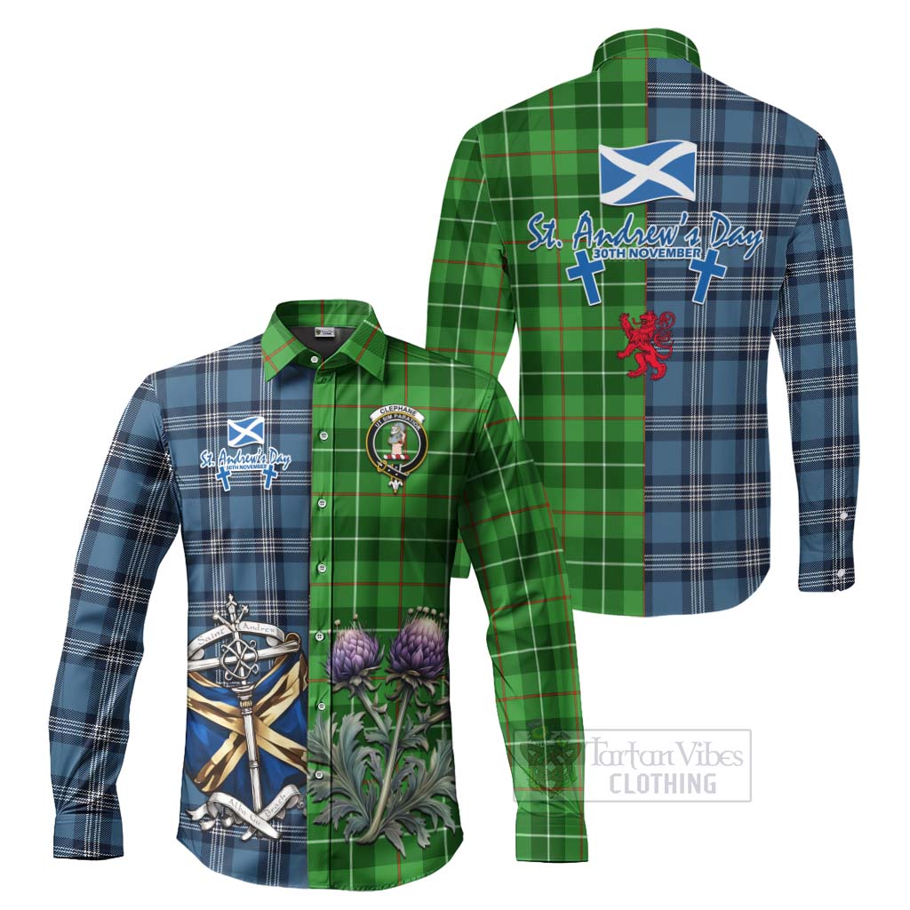 Clephane (Clephan) Tartan Long Sleeve Button Shirt Happy St. Andrew's Day Half Tartan Style Men's Shirt S - Tartan Vibes Clothing