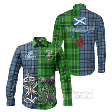 Clephane (Clephan) Tartan Long Sleeve Button Shirt Happy St. Andrew's Day Half Tartan Style Men's Shirt S - Tartan Vibes Clothing
