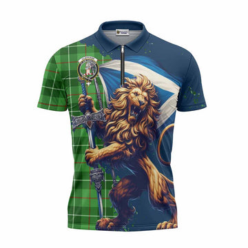 Clephane (Clephan) Tartan Family Crest Zipper Polo Shirt with Scottish Majestic Lion Unisex - Tartan Vibes Clothing