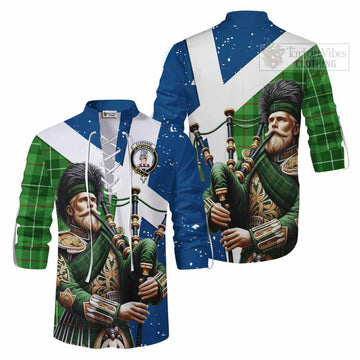 Clephane (Clephan) Tartan Ghillie Kilt Shirt with Family Crest Scottish Bagpiper Vibes Men - Tartan Vibes Clothing