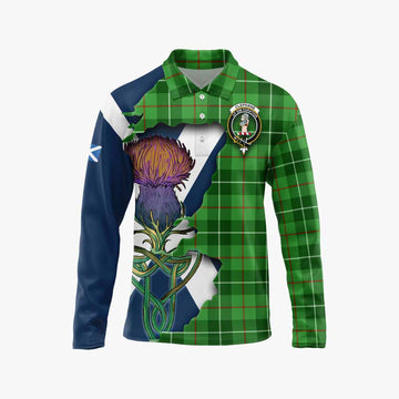 Tartan Vibes Clothing Clephane (Clephan) Tartan Family Crest Long Sleeve Polo Shirt Scottish Thistle Celtic Inspired