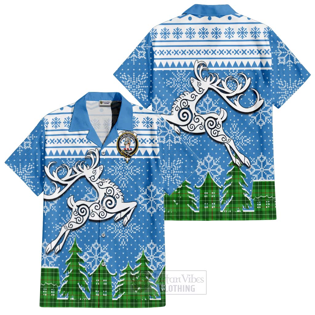 Tartan Vibes Clothing Clephane (Clephan) Clan Christmas Short Sleeve Button Shirt Celtic Reindeer Style