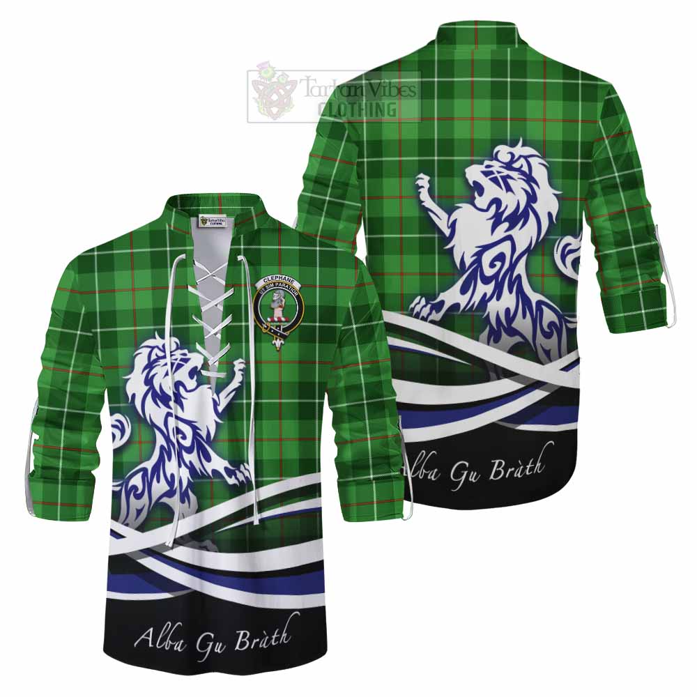 Clephane (Clephan) Tartan Ghillie Kilt Shirt with Alba Gu Brath Regal Lion Emblem Men - Tartan Vibes Clothing