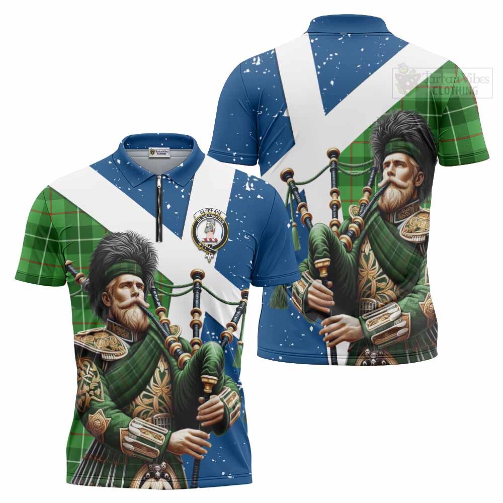 Tartan Vibes Clothing Clephane (Clephan) Tartan Zipper Polo Shirt with Family Crest Scottish Bagpiper Vibes