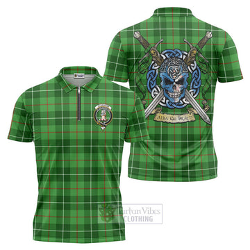 Tartan Vibes Clothing Clephane (Clephan) Tartan Zipper Polo Shirt with Family Crest Celtic Skull Style