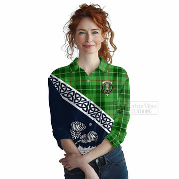 Tartan Vibes Clothing Clephane (Clephan) Tartan Women's Casual Shirt Featuring Thistle and Scotland Map