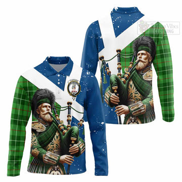 Clephane (Clephan) Tartan Long Sleeve Polo Shirt with Family Crest Scottish Bagpiper Vibes Unisex - Tartan Vibes Clothing