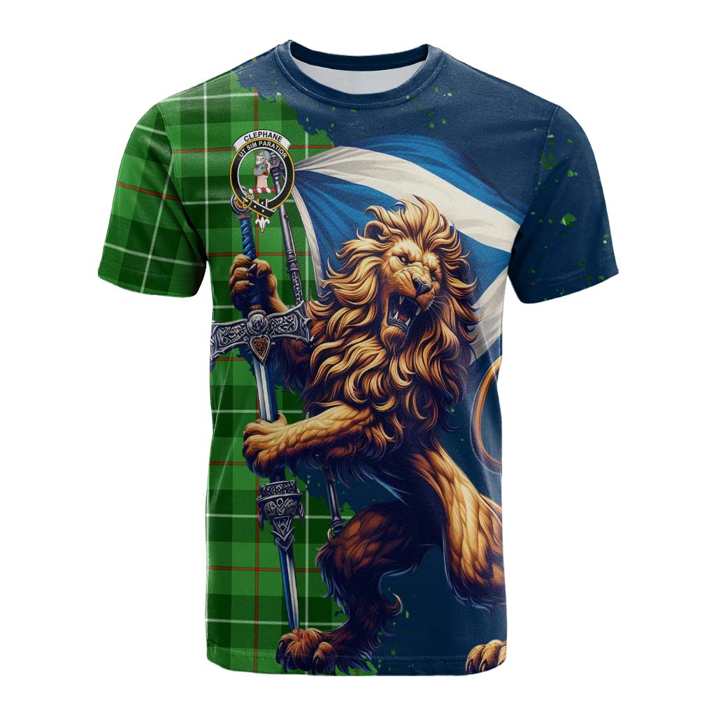 Tartan Vibes Clothing Clephane (Clephan) Tartan Family Crest Cotton T-shirt with Scottish Majestic Lion