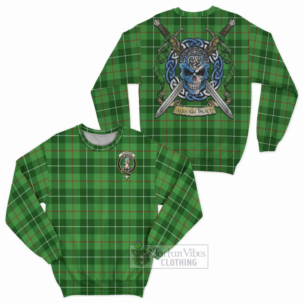 Tartan Vibes Clothing Clephane (Clephan) Tartan Sweatshirt with Family Crest Celtic Skull Style