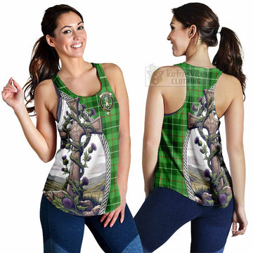 Tartan Vibes Clothing Clephane (Clephan) Tartan Women's Racerback Tanks with Family Crest and St. Andrew's Cross Accented by Thistle Vines