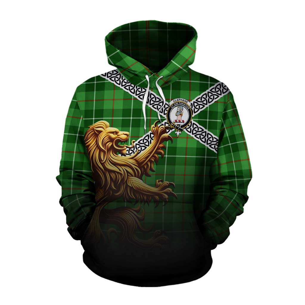 Clephane (Clephan) Crest Tartan Cotton Hoodie with Golden Lion Emblem Celtic Style Pullover Hoodie XS - Tartan Vibes Clothing
