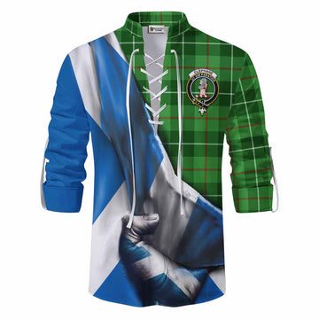 Clephane (Clephan) Tartan Ghillie Kilt Shirt with Family Crest Scotland Patriotic Style Men - Tartan Vibes Clothing