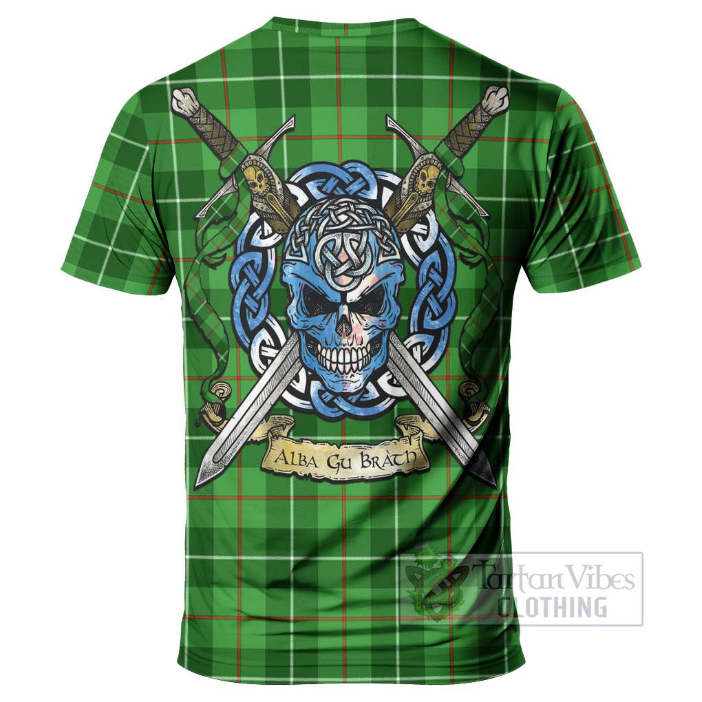 Tartan Vibes Clothing Clephane (Clephan) Tartan T-Shirt with Family Crest Celtic Skull Style