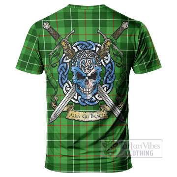 Tartan Vibes Clothing Clephane (Clephan) Tartan T-Shirt with Family Crest Celtic Skull Style