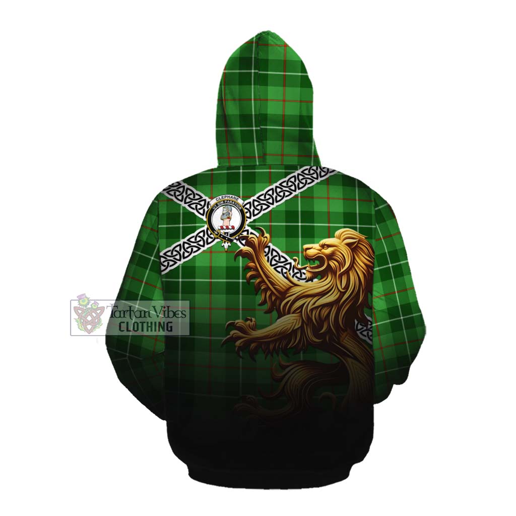 Clephane (Clephan) Crest Tartan Cotton Hoodie with Golden Lion Emblem Celtic Style Pullover Hoodie - Tartan Vibes Clothing