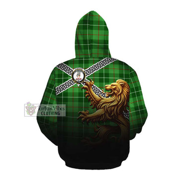 Clephane (Clephan) Crest Tartan Cotton Hoodie with Golden Lion Emblem Celtic Style Pullover Hoodie - Tartan Vibes Clothing