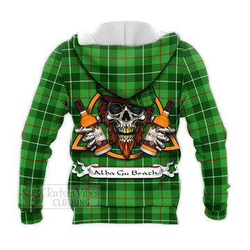 Clephane (Clephan) Tartan Knitted Hoodie with Family Crest and Bearded Skull Holding Bottles of Whiskey - Tartan Vibes Clothing