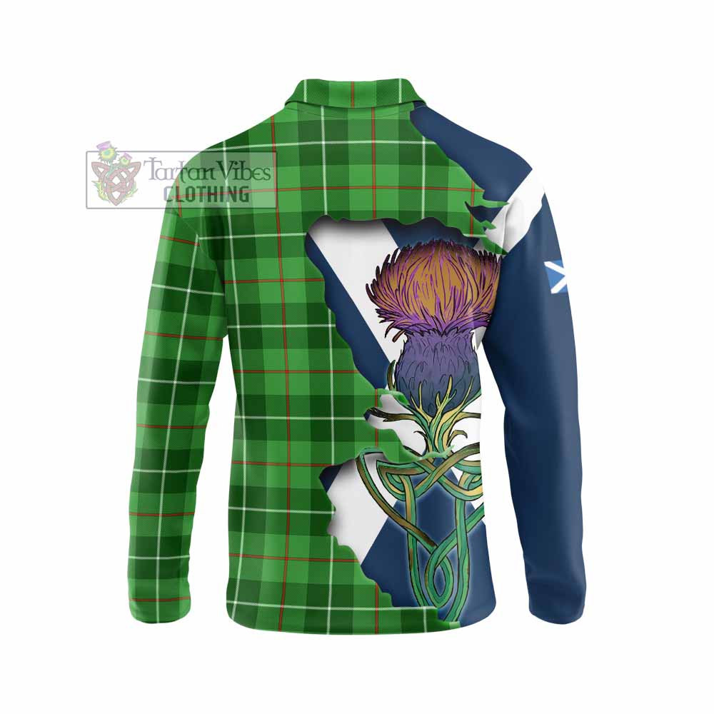 Tartan Vibes Clothing Clephane (Clephan) Tartan Family Crest Long Sleeve Polo Shirt Scottish Thistle Celtic Inspired