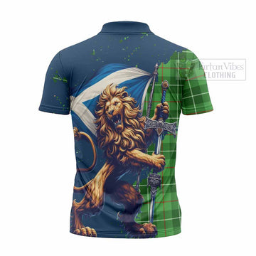 Clephane (Clephan) Tartan Family Crest Zipper Polo Shirt with Scottish Majestic Lion - Tartan Vibes Clothing
