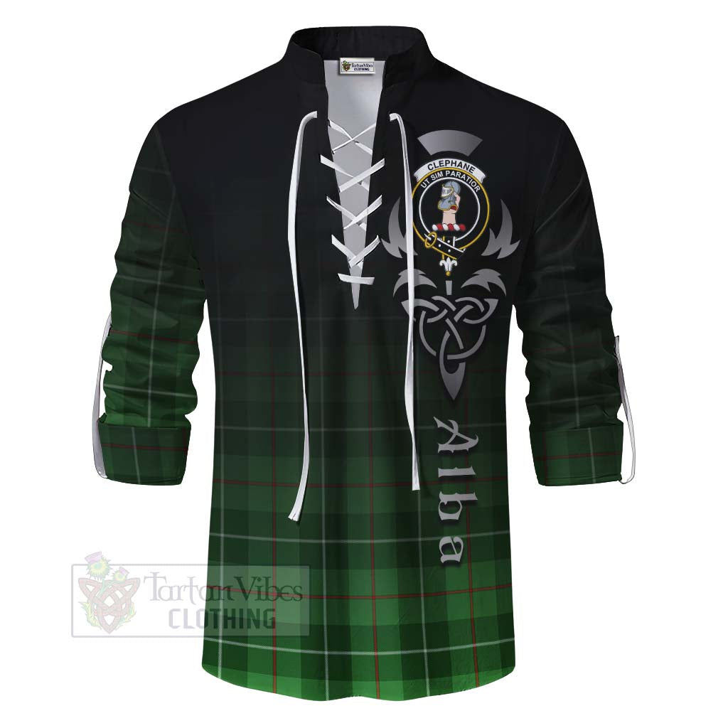 Clephane (Clephan) Tartan Ghillie Kilt Shirt Featuring Alba Gu Brath Family Crest Celtic Inspired - Tartan Vibes Clothing