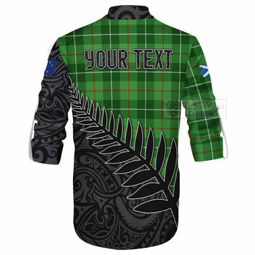Clephane (Clephan) Crest Tartan Ghillie Kilt Shirt with New Zealand Silver Fern Half Style - Tartan Vibes Clothing