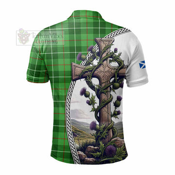 Clephane (Clephan) Tartan Polo Shirt with Family Crest and St. Andrew's Cross Accented by Thistle Vines - Tartan Vibes Clothing
