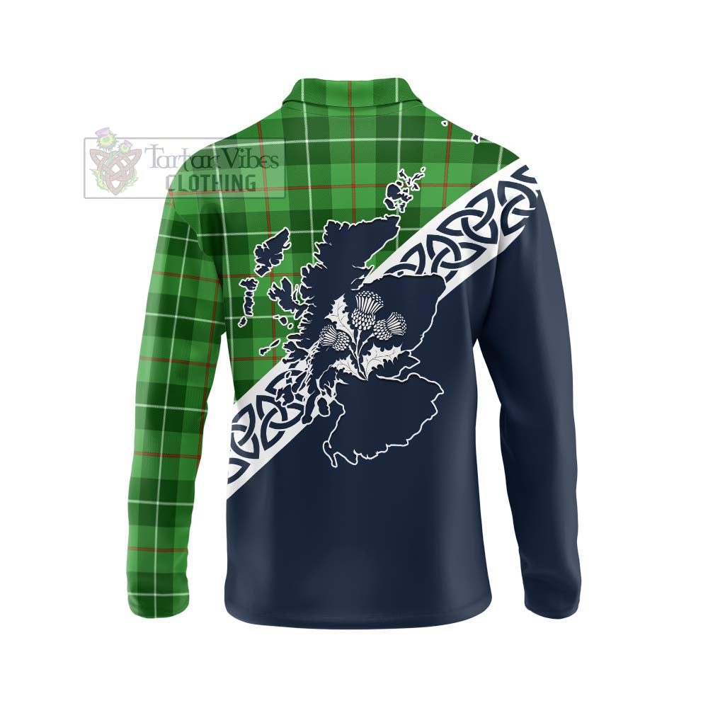 Clephane (Clephan) Tartan Long Sleeve Polo Shirt Featuring Thistle and Scotland Map - Tartan Vibes Clothing