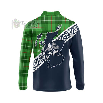 Clephane (Clephan) Tartan Long Sleeve Polo Shirt Featuring Thistle and Scotland Map - Tartan Vibes Clothing