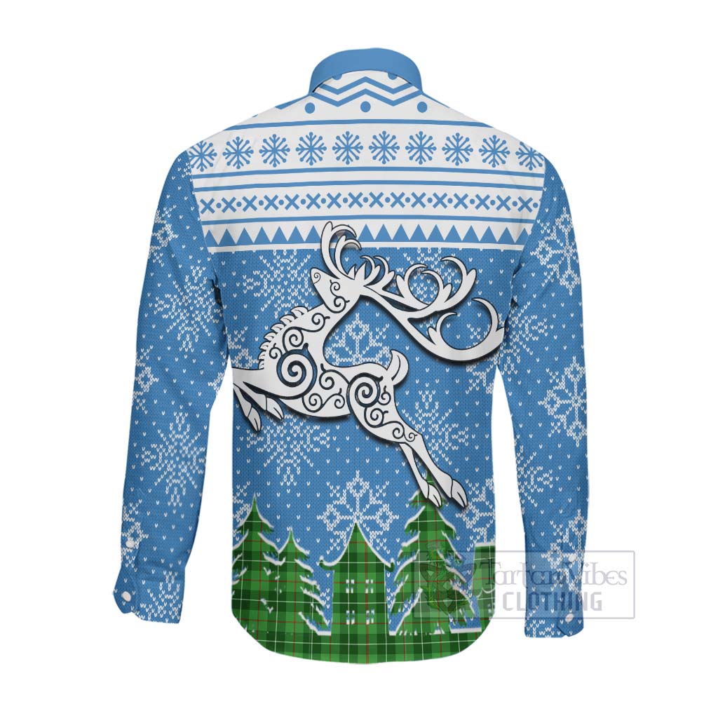 Clephane (Clephan) Clan Christmas Long Sleeve Button Shirt Celtic Reindeer Style Men's Shirt - Tartan Vibes Clothing