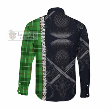 Tartan Vibes Clothing Clephane (Clephan) Tartan Long Sleeve Button Shirt with Family Crest Cross Sword Thistle Celtic Vibes
