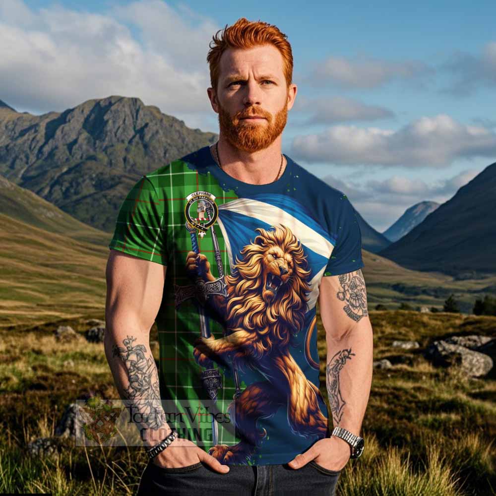 Clephane (Clephan) Tartan Family Crest T-Shirt with Scottish Majestic Lion - Tartan Vibes Clothing