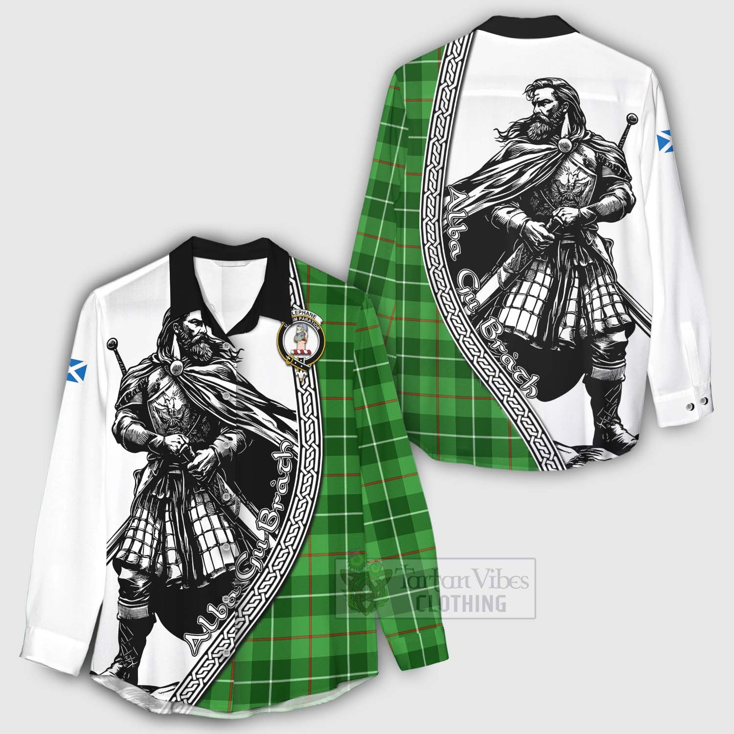 Clephane (Clephan) Tartan Clan Crest Women's Casual Shirt with Highlander Warrior Celtic Style - Tartan Vibes Clothing