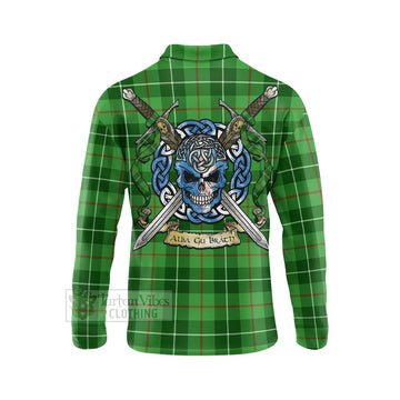 Clephane (Clephan) Tartan Long Sleeve Polo Shirt with Family Crest Celtic Skull Style - Tartan Vibes Clothing