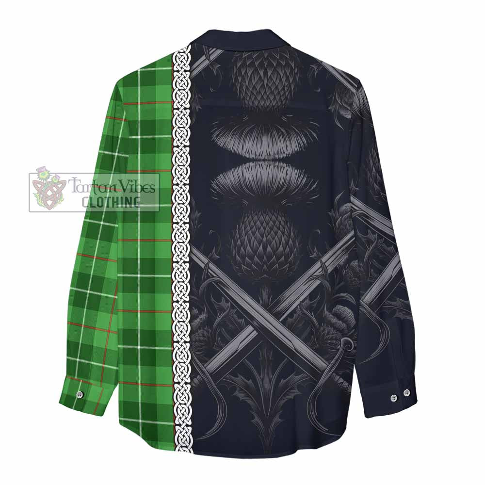 Tartan Vibes Clothing Clephane (Clephan) Tartan Women's Casual Shirt with Family Crest Cross Sword Thistle Celtic Vibes