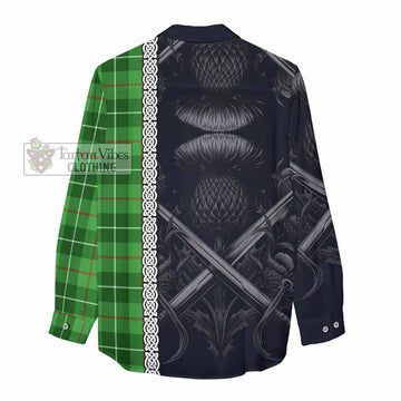 Tartan Vibes Clothing Clephane (Clephan) Tartan Women's Casual Shirt with Family Crest Cross Sword Thistle Celtic Vibes