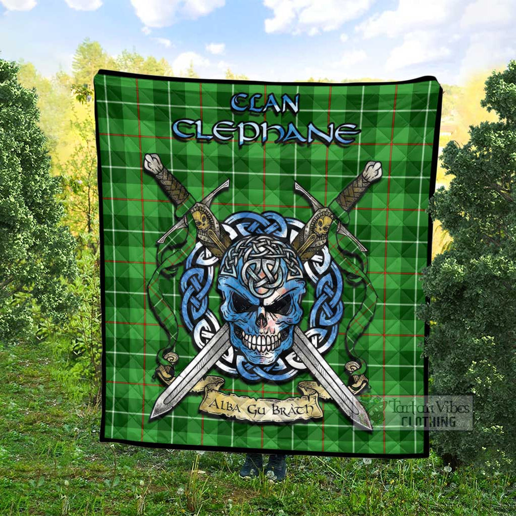 Clephane (Clephan) Tartan Quilt with Celtic Skull Alba Gu Brath Style - Tartan Vibes Clothing